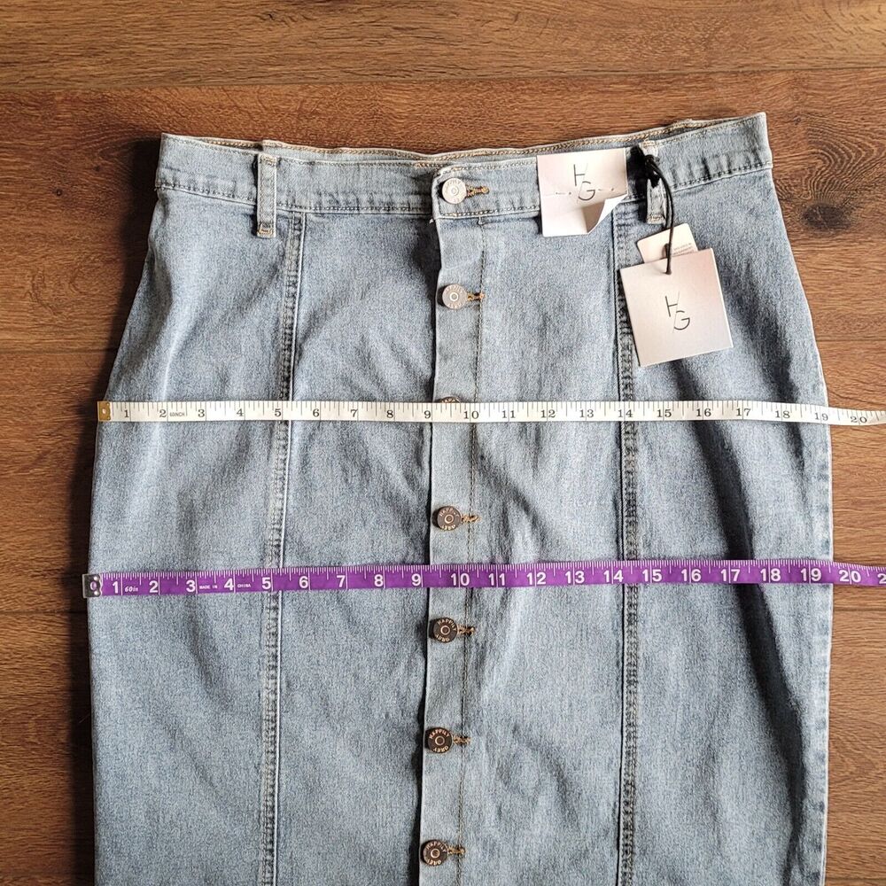 NEW Blue Denim Button Front Maxi Skirt Sz 11 29 Happily Grey Boho Stretch - Picture 7 of 16